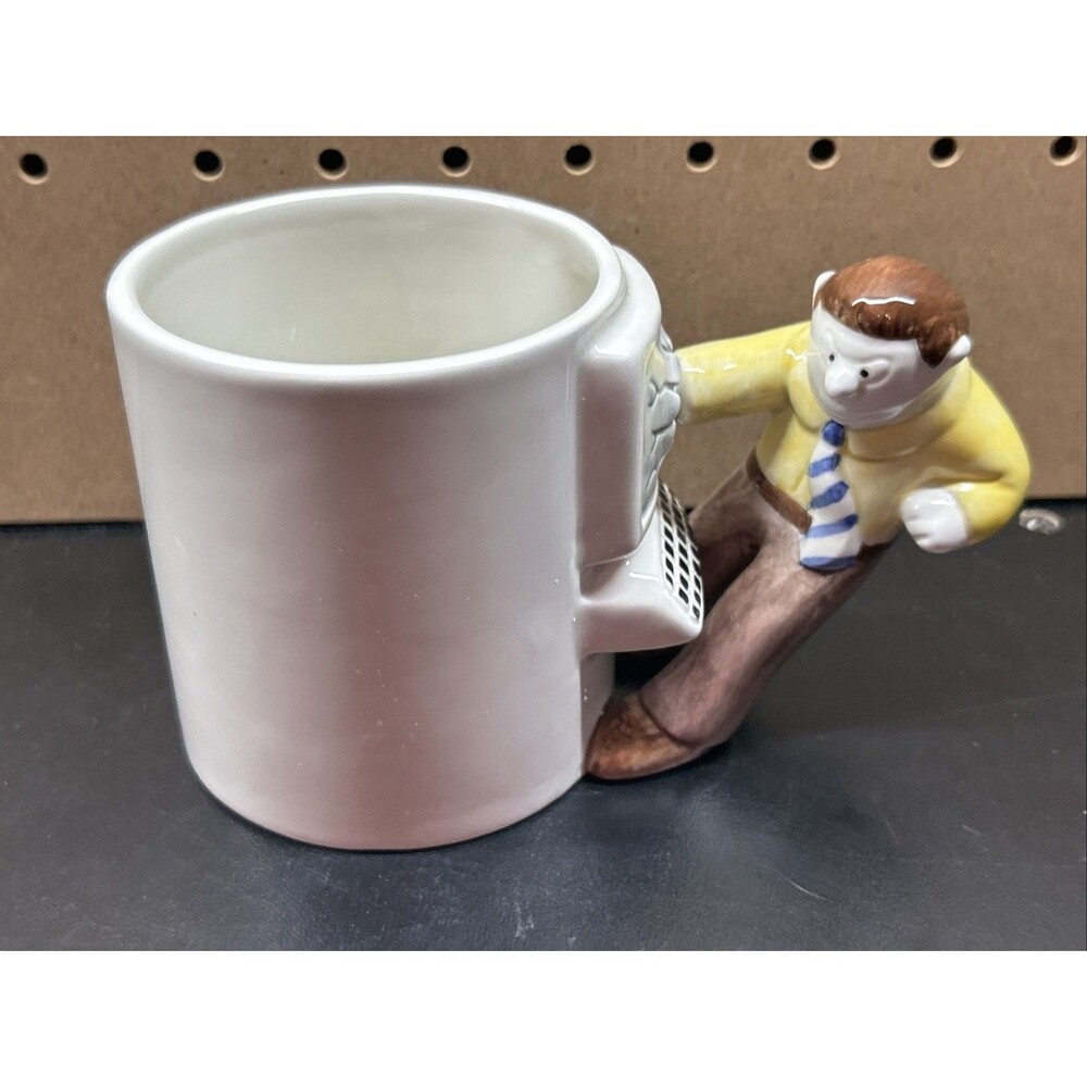 VTG Rare Man Punching Computer Ceramic Mug 3D IT Office Desk 1990s Omnibus Floyd